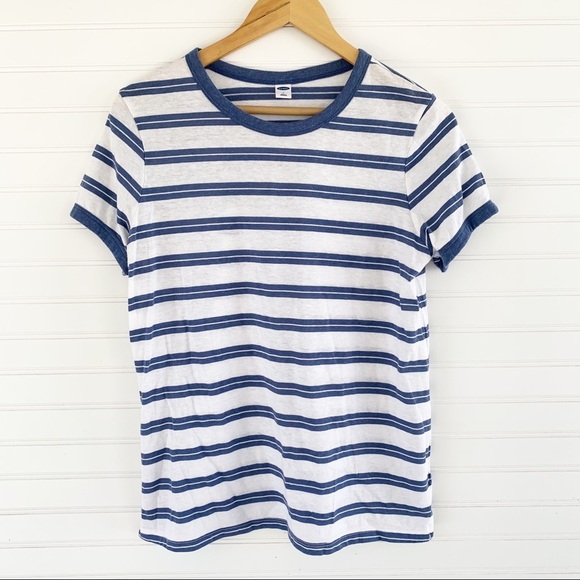Old Navy Blue and White Striped Tee Shirt Size Large - Picture 1 of 6